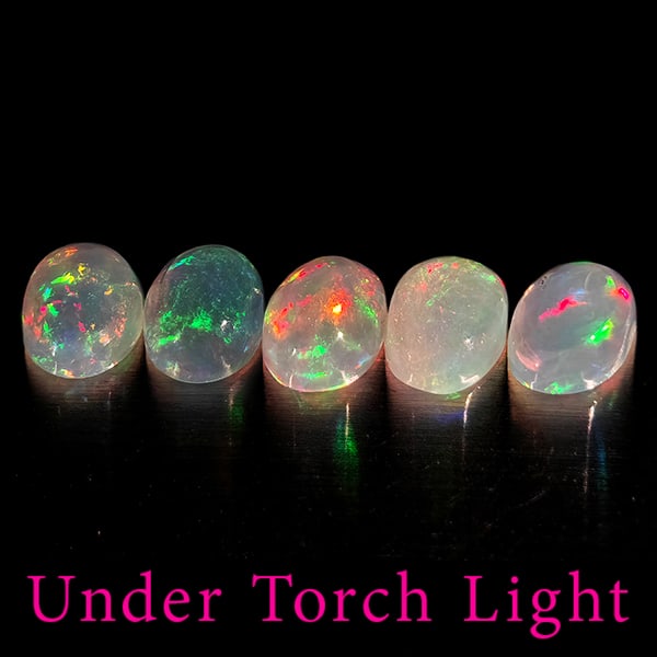 Natural Multi Color Opal 1.49 Ct. 5 Pcs Oval Cabochon Shape 6 x 4.1Mm Gemstones From Ethiopia (1 of 3)