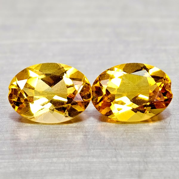 Natural Yellow Citrine 1.93 Ct. 2 Pcs Clean Oval Shape 8 x 5.9 Mm. Gemstones From Brazil: Product ID: 801815108 Product Name: Natural Citrine Weight: 1.93 CT. Size: 8 x 5.9 x 3.9 MM. Shape: Oval Color: Yellow Clarity:IF Luster: Good Gems Origin: Brazil Treatment: Unheated Crystal Structure