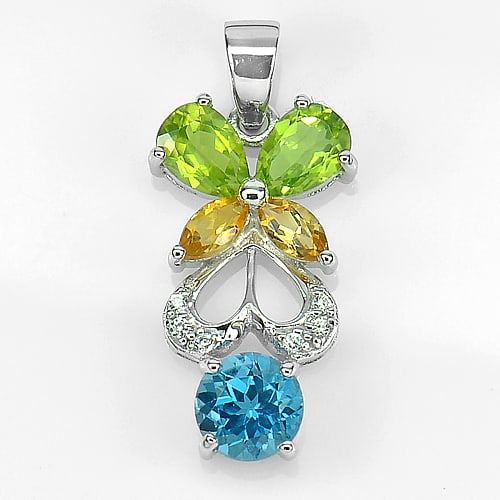 Natural Peridot Citrine Topaz 925 Sterling Silver Pendant Jewelry 2.92 Grams (1 of 3)