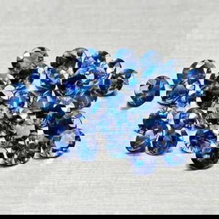 Natural Blue Sapphire 1.49 Ct. 30 Pcs Round Diamond Cut 2.2 Mm Gemstones From Madagascar: Product ID: 806012168 Product Name: Natural Blue Sapphire Weight: 1.49 CT. Size: 2.2 x 2.2 x 1.3 MM. Shape: Round Diamond Cut Color: Blue Clarity:VSI Luster: Good Gems Origin: Madagascar Treatment: He