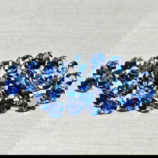 Natural Blue Sapphire 1.43 Ct. 30 Pcs Round Diamond Cut 2.3 Mm Gemstones From Madagascar: Product ID: 806012169 Product Name: Natural Blue Sapphire Weight: 1.43 CT. Size: 2.3 x 2.3 x 1.4 MM. Shape: Round Diamond Cut Color: Blue Clarity:VSI Luster: Good Gems Origin: Madagascar Treatment: He