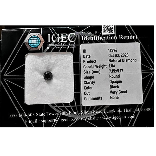 Certified Natural Black Diamond 1.84 Ct. Round Brilliant Cut 7.15 x 5.17 Mm From Belgium (1 of 3)