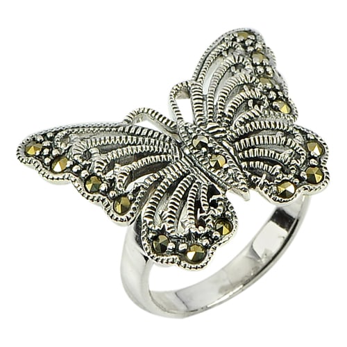 925 Sterling Silver Ring Jewelry Size 6.5 with Black Marcasite 6.33 Grams. (1 of 3)