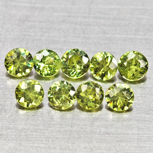 Natural Yellowish Green Demantoid Garnet 0.79 Ct. 9 Pcs Round Diamond Cut 2.7 Mm Gemstones From: Product ID: 802936788 Product Name: Natural Demantoid Weight: 0.79 CT. Size: 2.7 x 2.7 x 1.8 MM. Shape: Round Diamond Cut Color: Yellowish Green Clarity:VSI Luster: Good Gems Origin: Madagascar Treatm