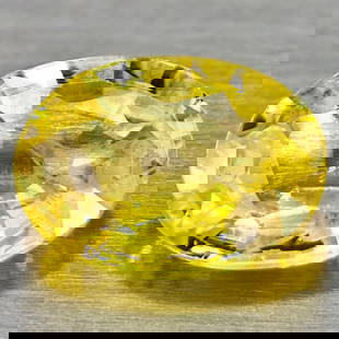 Natural Yellow Sapphire 0.84 Ct. Oval Shape 6.8 x 5 Mm Gemstone From Thailand: Product ID: 106116112 Product Name: Natural Yellow Sapphire Weight: 0.84 CT. Size: 6.8 x 5 x 2.5 MM. Shape: Oval Color: Yellow Clarity:SI Luster: Good Gems Origin: Thailand Treatment: Heated Crystal S