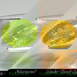 Natural Green Titanium Sphene Red Spark 2.03 Ct. Oval Shape 8.4 x 6.4 Mm Gemstone: Product ID: 806504864 Product Name: Natural Sphene Weight: 2.03 CT. Size: 8.4 x 6.4 x 4.4 MM. Shape: Oval Color: Intense Green With Red Spark Clarity:VSI Luster: Good Gems Origin: Madagascar Treatment
