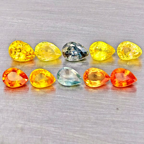 Natural Fancy Color Sapphire 1.72 Ct. 10 Pcs Pear Shape Gemstones From Tanzania: Product ID: 806162737 Product Name: Natural Fancy Color Sapphire Weight: 1.72 CT. Size: 4.1 x 3 x 2.5 to 3.6 x 2.9 x 2.1 MM. Shape: Pear Shape Color: Fancy Color Clarity:VVS - VSI Luster: Very Good Ge