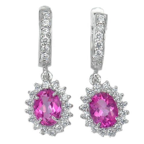 Natural Pink Topaz 925 Sterling Silver Earrings Jewelry 5.42 G. (1 of 3)