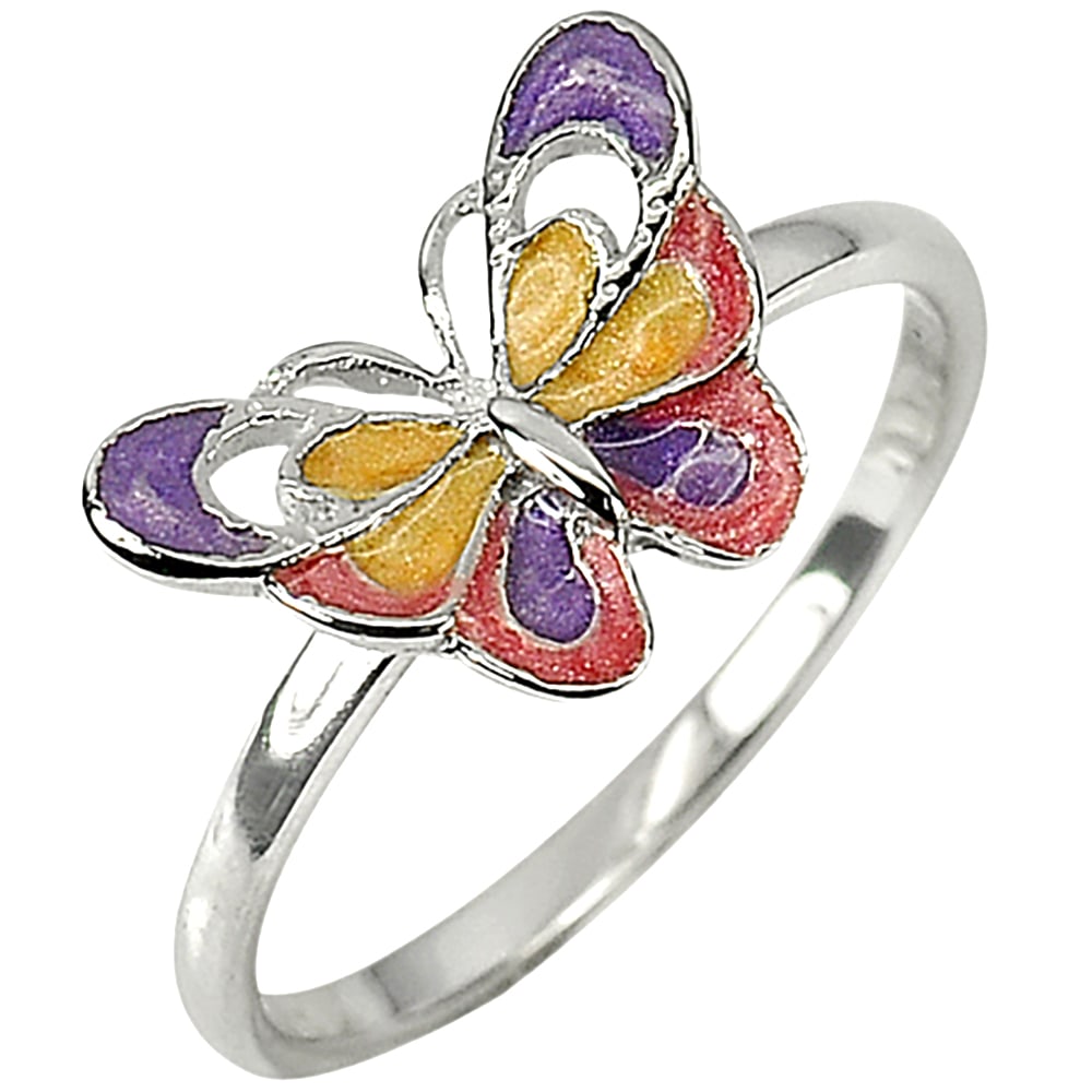 925 Sterling Silver Ring Jewelry Size 7 Butterfly Enamel Design 2.04 G. (1 of 3)
