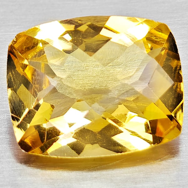 Natural Yellow Citrine 2.46 Ct. Cushion Checkerboard Cut 10 x 8.1 Mm Gemstone From Brazil: Product ID: 801815326 Product Name: Natural Citrine Weight: 2.46 CT. Size: 10 x 8.1 x 5.1 MM. Shape: Cushion Checkerboard Cut Color: Yellow Clarity:VVS - VSI Luster: Good Gems Origin: Brazil Treatment