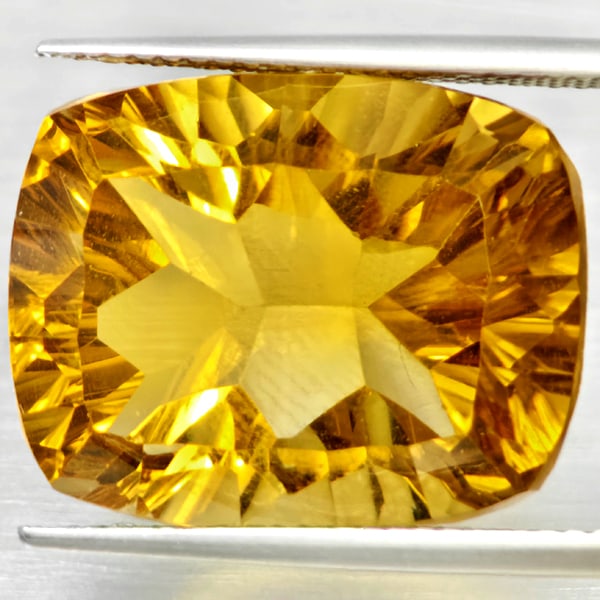 Natural Yellow Citrine 19.21 Ct. Cushion Concave Cut  19 x 14.9 Mm Gemstone From Brazil (1 of 3)