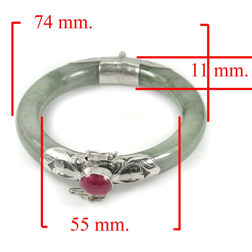 Natural Green Jade Bangle 297.44 Ct. with Silver Diameter 55 Mm. and Ruby Gemstone (1 of 3)