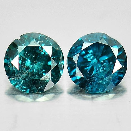 Natural Blue Diamond 0.13 Ct. 2 Pcs Round Brilliant Cut 2.6 Mm. From Belgium: Product ID: 802103267 Product Name: Natural Enhanced Diamond Weight: 0.13 CT. Size: 2.6 x 2.6 x 1.5 MM. Shape: Round Brilliant Cut Color: Blue Clarity:VSI - SI1 Luster: Scintillating Gems Origin: Belg