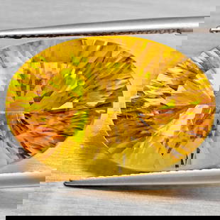 Natural Yellow Citrine 16.37 Ct. Clean Oval Concave Cut 20 x 13.7 Mm Gemstone From Brazil: Product ID: 801815403 Product Name: Natural Citrine Weight: 16.37 CT. Size: 20 x 13.7 x 10.5 MM. Shape: Oval Concave Color: Yellow Clarity:VSI Luster: Good Gems Origin: Brazil Treatment: Unheated Crys