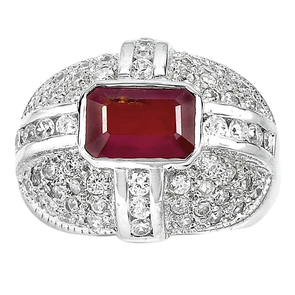 Natural Red Ruby 925 Sterling Silver Ring Jewelry 11.21 Grams Size 8 (1 of 3)