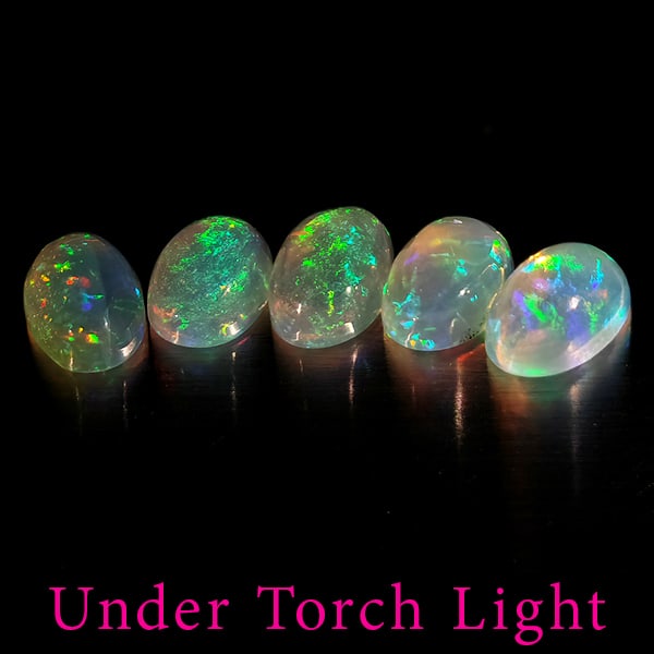 Natural Multi Color Opal 1.70 Ct. 5 Pcs Oval Cabochon Shape 6 x 4.1 Mm Gemstones From Ethiopia: Product ID: 818728136 Product Name: Natural Opal Weight: 1.70 CT. Size: 6 x 4.1 x 2.7 MM. Shape: Oval Cabochon Color: Multi-Color Clarity:Semi - Transparent Luster: Good Gems Origin: Ethiopia Treatmen