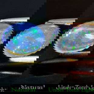 Natural Multi Color Opal 0.96 Ct. Oval Cabochon Shape 9 x 7 Mm Gemstone From Ethiopia: Product ID: 818727405 Product Name: Natural Opal Weight: 0.96 CT. Size: 9 x 7 x 3.2 MM. Shape: Oval Cabochon Color: Multi-Color Clarity:Semi - Transparent Luster: Good Gems Origin: Ethiopia Treatment: