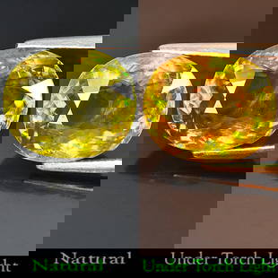 Natural Yellowish Green Sphene With Red Spark 9.27 Ct. Oval Shape 14.8 x 12.3 Mm. Unheated Gemstone: Product ID: 806505792 Product Name: Natural Sphene Weight: 9.27 CT. Size: 14.8 x 12.3 x 6.4 MM. Shape: Oval Color: Intense Yellowish Green Titanium With Red Sap Clarity:SI Luster: Adamantine Gems Orig