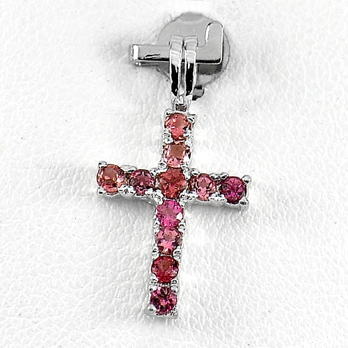 925 Sterling Silver Pendant Jewelry with Natural Pink Tourmaline Cross Design (1 of 3)