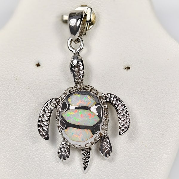 925 Sterling Silver Jewelry Pendant 4.00 Grams With Multi Color White Created Opal Turtle Design (1 of 3)