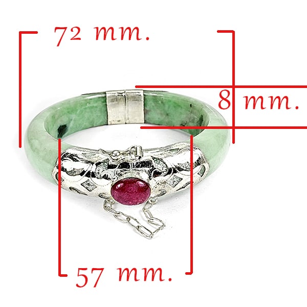 Natural Green Jade Bangle 354.30 Ct. Diameter 57 Mm.  With Silver Jewelry Ruby (1 of 3)