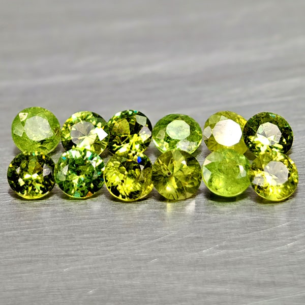 Natural Yellowish Green Demantoid Garnet 1.19 Ct. 12 Pcs Round Diamond Cut 2.9 Mm. Gemstones (1 of 3)