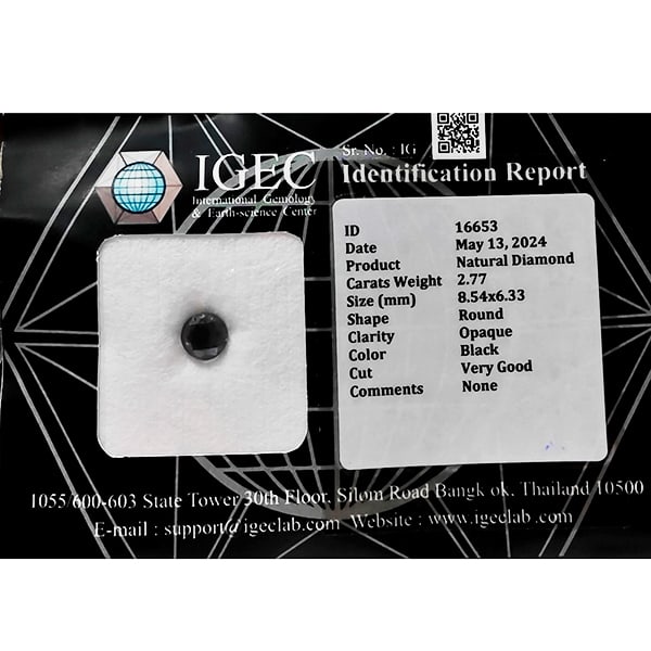 Certified Natural Black Diamond 2.77 Ct. Round Brilliant Cut 8.54 x 6.33 Mm From Belgium (1 of 3)