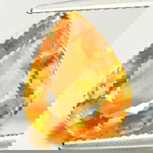 Natural Yellow Sapphire 5.35 Ct. Clean Pear Shape 10.16 x 12.44 Mm. Gemstone From Thailand: Product ID: 106106775 Product Name: Natural Yellow Sapphire Weight: 5.35 CT. Size: 10.16 x 12.44 x 5.16 MM. Shape: Pear Color: Yellow Clarity:IF Luster: Very Good Gems Origin: Thailand Treatment: Heat