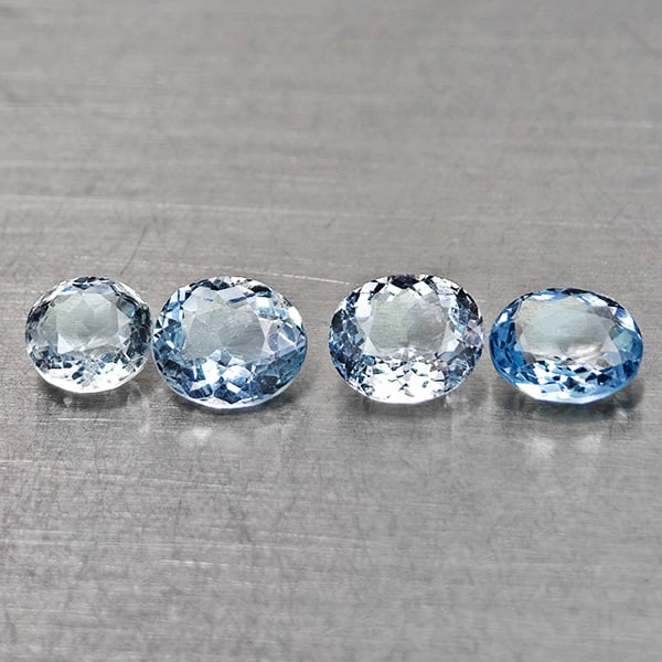 Natural Light Blue Aquamarine 2.30 Ct. 4 Pcs. Oval Shape 6.1 x 5.2 Mm. Gemstones From Brazil: Product ID: 800812017 Product Name: Natural Aquamarine Weight: 2.30 CT. Size: 6.1 x 5.2 x 1.7 MM. Shape: Oval Color: Light Blue Clarity:VSI Luster: Good Gems Origin: Brazil Treatment: Unheated Crystal