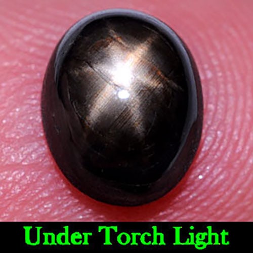 Natural Black Star Sapphire 6 Rays 2.15 Ct. Oval Cabochon 8 x 6.4 x 3.7 Mm. Gemstone From Thailand (1 of 3)