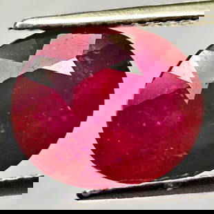 Natural Red Ruby 5.39 Ct. Oval Shape 10.7 x 9 Mm. Gemstone From Madagascar: Product ID: 805935059 Product Name: Natural Ruby Weight: 5.39 CT. Size: 10.7 x 9 x 6.2 MM. Shape: Oval Color: Red Clarity:VSI Luster: Good Gems Origin: Madagascar Treatment: Heated Lead-glass filling