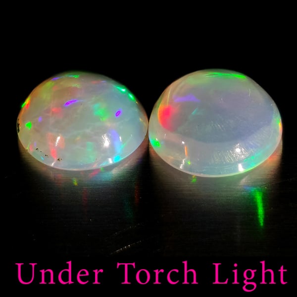 Natural Multi Color Opal 1.37 Ct. 2 Pcs Round Cabochon Shape 6.9 Mm Gemstones From Ethiopia (1 of 3)
