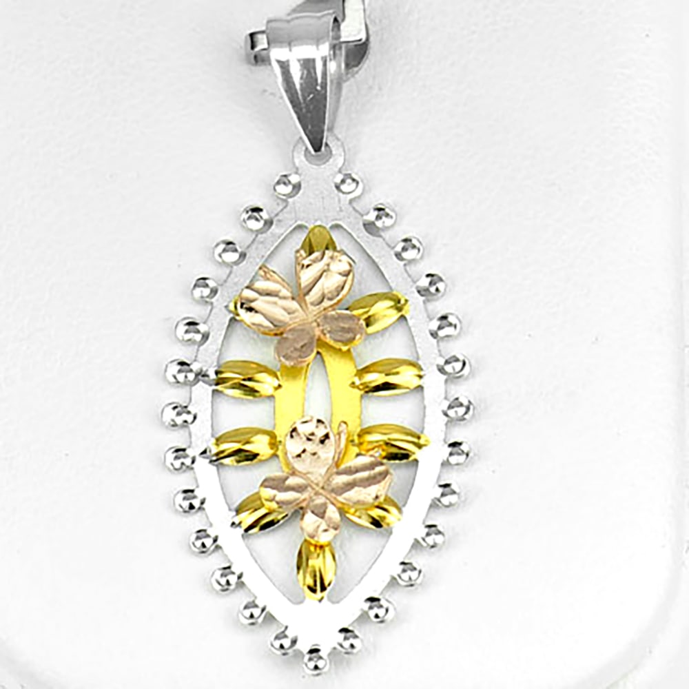 925 Sterling Silver Pendant Jewelry Beautiful Three Color Design 1.51 Grams. (1 of 3)