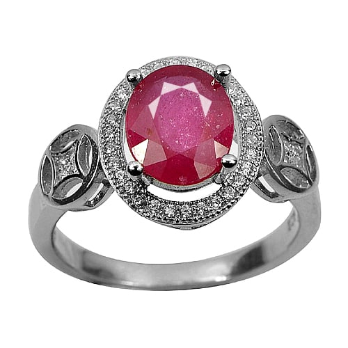 Natural Pinkish Red Ruby 925 Sterling Silver Ring Jewelry 3.95 G. Size 8 (1 of 3)
