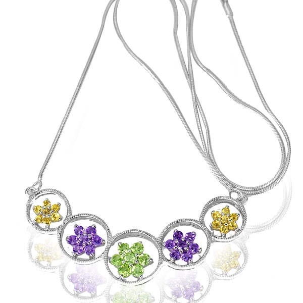 Natural Peridot Amethyst Citrine 925 Sterling Silver Necklace Jewelry Length 18 inch. (1 of 3)