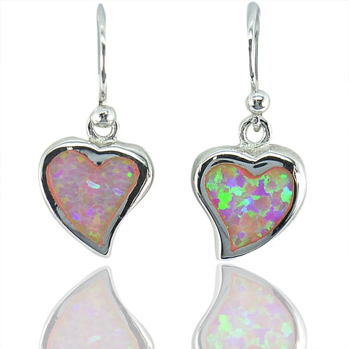 925 Sterling Silver Earrings 3.30 Grams Heart Design Created Multi Color Pink Opal (1 of 3)