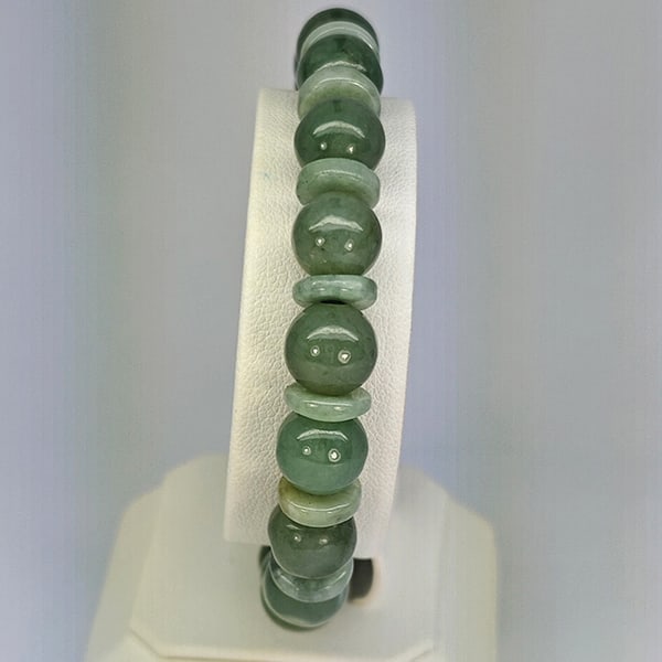 Natural Multi Color Green Genuine Jade 144.35 Ct. Beads Stretch Bracelet Gemstone From Thailand (1 of 3)