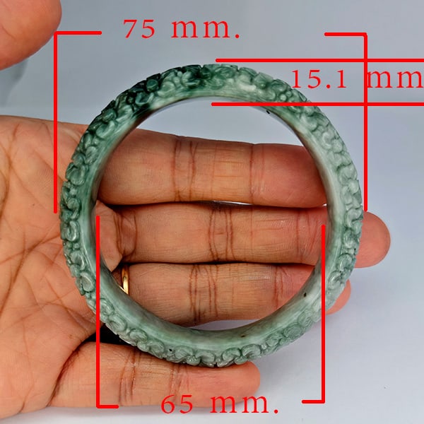 Natural Multi Color Genuine Burmese Jade 278.63 Ct. Bangle Round Cabochon 60 Mm Gemstone From: Product ID: 819816073 Product Name: Natural Jade Weight: 278.63 CT. Size: 75 x 65 x 15.1 MM. Shape: Bangle Round Cabochon Color: Multi-Color Green Clarity:Opaque Luster: Good Gems Origin: Myanmar Trea