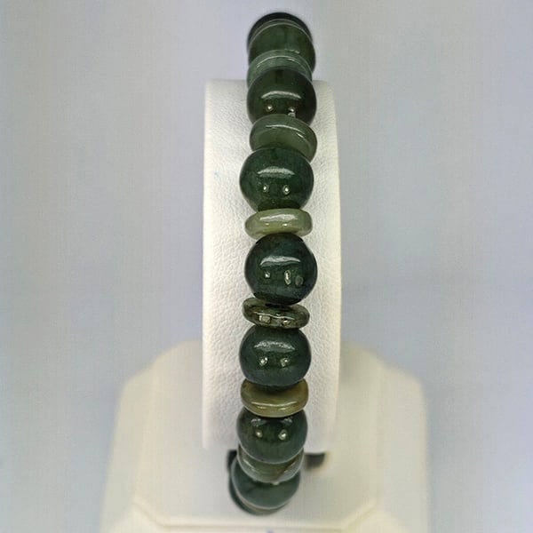 Natural Multi Color Green Genuine Jade 142.02 Ct. Beads Stretch Bracelet Gemstone From Thailand (1 of 3)