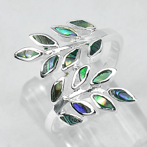925 Sterling Silver Ring Jewelry with Natural Abalone Shell Olive Leaf Design Size 7.5 (1 of 3)