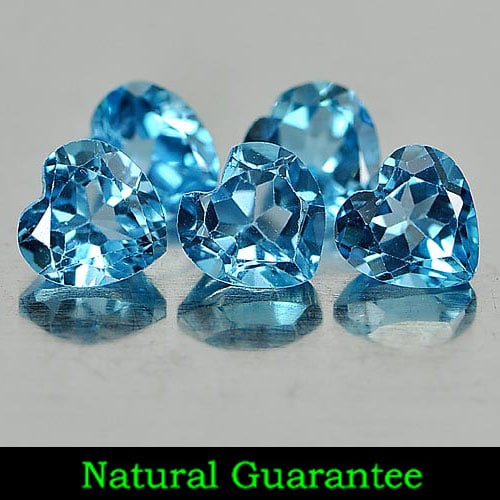 Natural Swiss Blue Topaz 4.64 Ct. 5 Pcs. Heart Shape 6.1 Mm Gemstone From Brazil: Product ID: 807157257 Product Name: Natural Blue Topaz Weight: 4.64 CT. Size: 6.1 x 6.1 x 4.2 MM. Shape: Heart Color: Swiss Blue Clarity:VVS - VSI Luster: Good Gems Origin: Brazil Treatment: Treated C