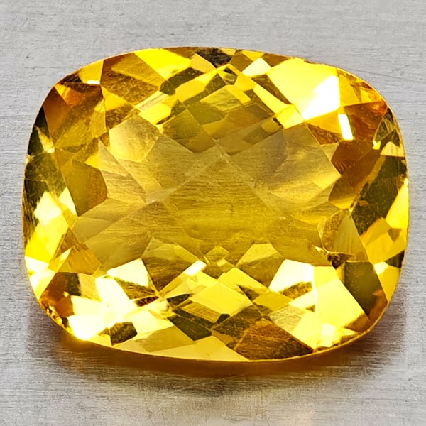 Natural Yellow Citrine 2.42 Ct. Cushion Checkerboard Cut 10 x 8.2 Mm. Gemstone From Brazil: Product ID: 801815146 Product Name: Natural Citrine Weight: 2.42 CT. Size: 10 x 8.2 x 5.3 MM. Shape: Cushion Checkerboard Cut Color: Yellow Clarity:VVS - VSI Luster: Good Gems Origin: Brazil Treatment
