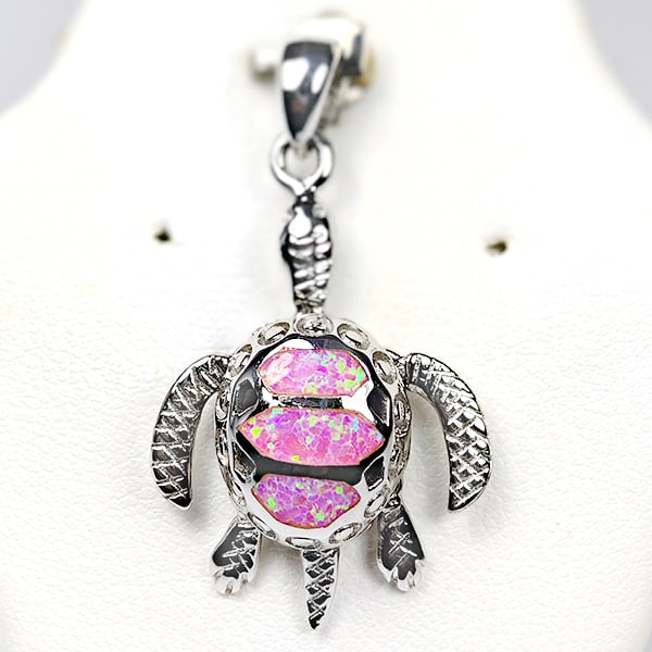 925 Sterling Silver Pendant Jewelry 4.24 Grams With Created Multi Color Pink Opal Turtle Design (1 of 3)