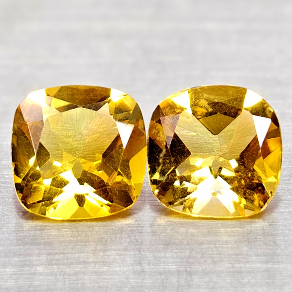 Natural Yellow Citrine 3.19 Ct. 2 Pcs Cushion Shape 8 Mm Gemstones From Brazil: Product ID: 801815106 Product Name: Natural Citrine Weight: 3.19 CT. Size: 8 x 8 x 4.5 MM. Shape: Cushion Shape Color: Yellow Clarity:IF Luster: Good Gems Origin: Brazil Treatment: Unheated Crystal St