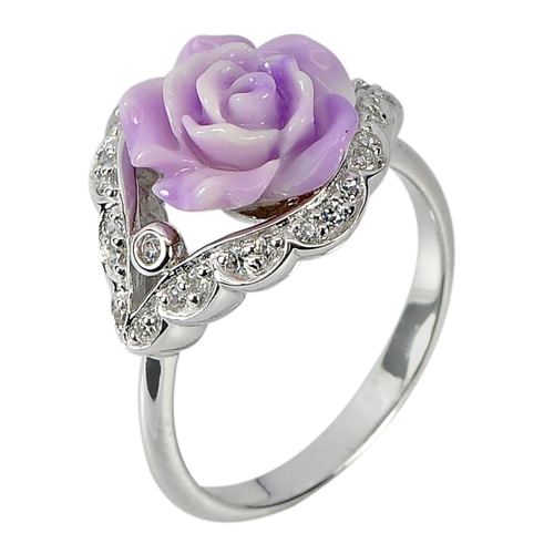 925 Sterling Silver Ring Jewelry Size 7 Purple Rose Resin 3.74 Grams (1 of 3)