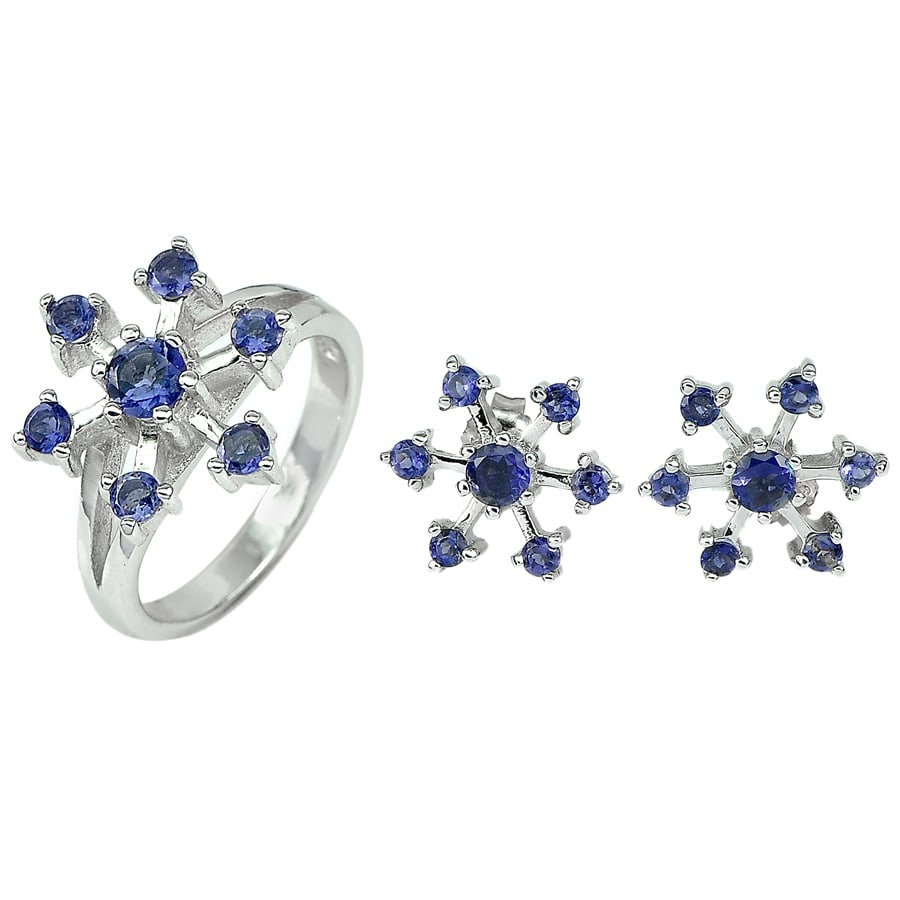 Natural Blue Iolite 925 Sterling Silver Sets Ring Size 8 And Earrings 10.63 G. (1 of 3)
