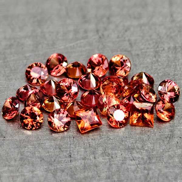 Natural Orange Red Songea Sapphire 0.78 Ct. 28 Pcs Round Diamond Cut 1.8 Mm Gemstones From Tanzania (1 of 3)