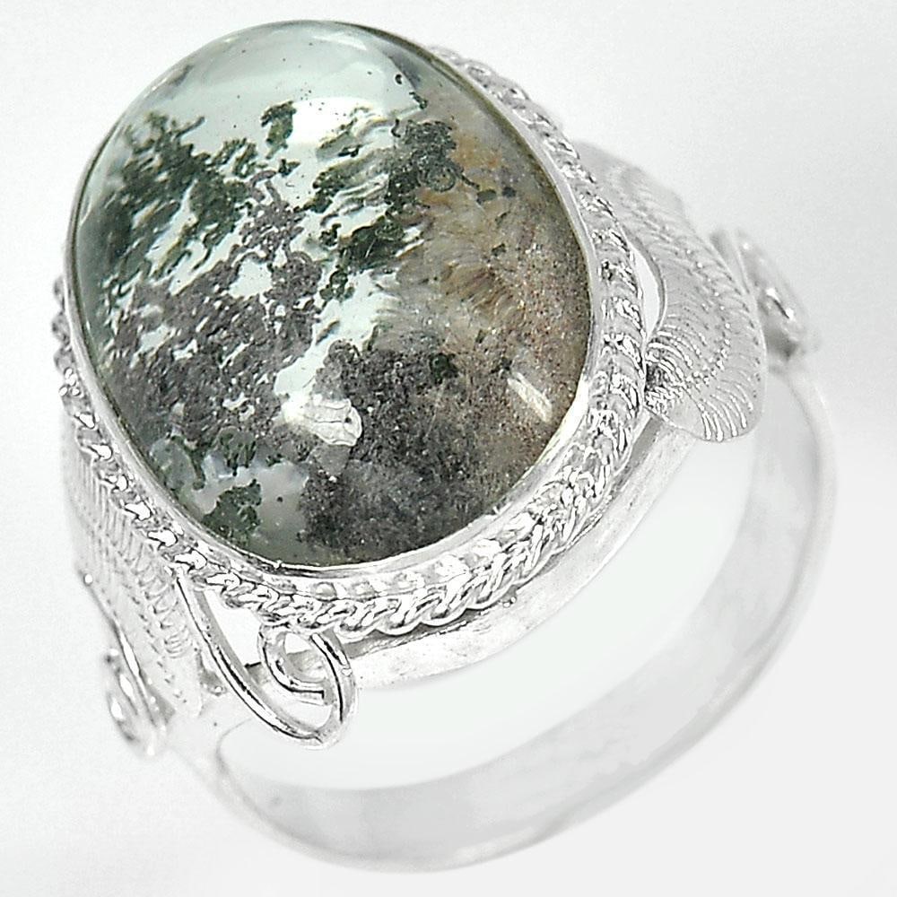 Natural Moss Quartz 925 Sterling Silver Ring Jewelry 5.21 Grams Size 7.5 (1 of 3)