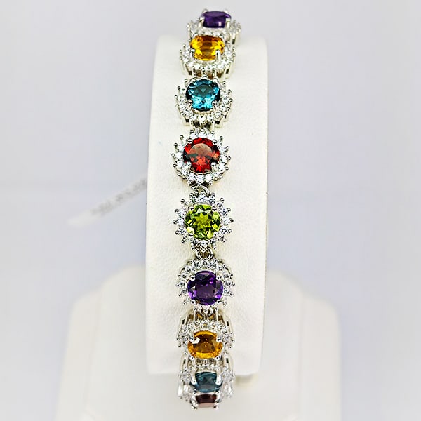 Natural Citrine Topaz Peridot Garnet and Amethyst 952 Sterling Silver Bracelet Jewelry 12.20 Grams (1 of 3)