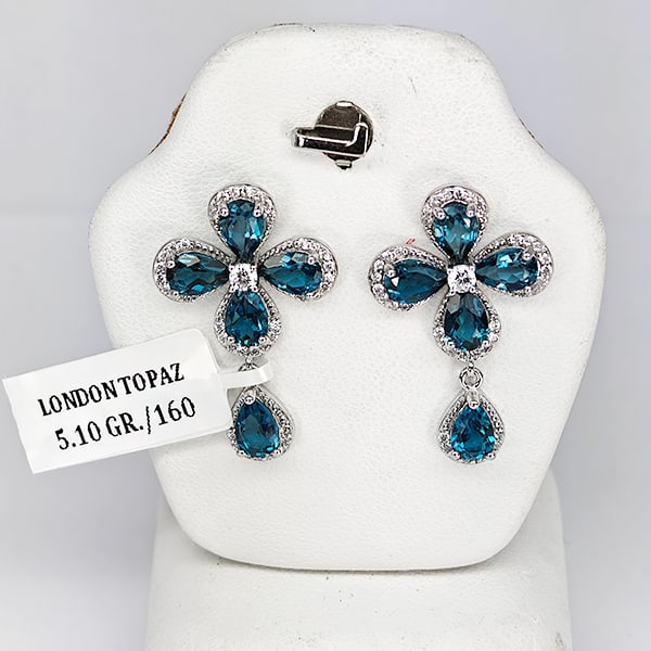 Natural London Blue Topaz 925 Sterling Silver Earrings Jewelry 5.10 Grams (1 of 3)